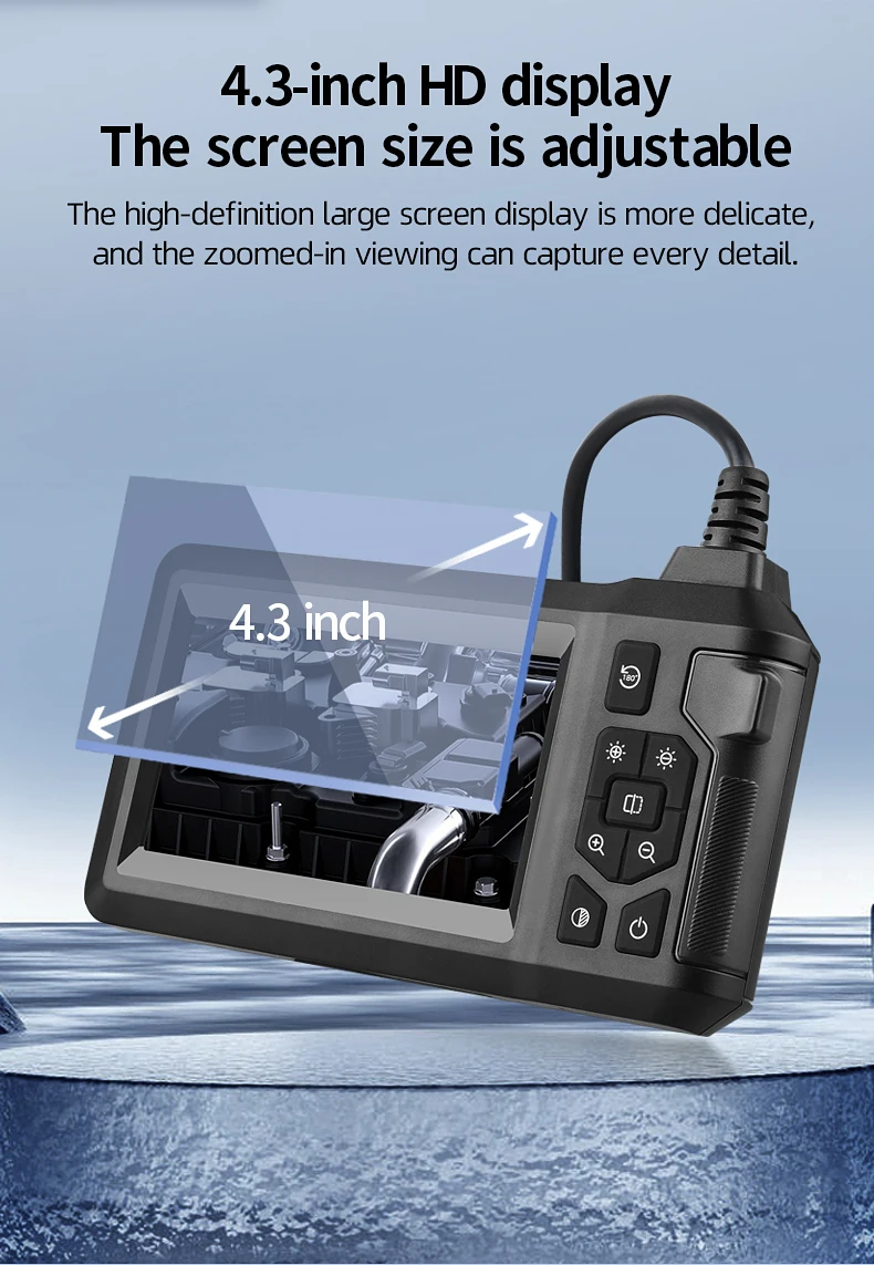 Dual Lens Industrial Endoscope Camera 4.3'' IPS Screen HD1080P Rigid Cable Pipe Sewer Inspection Borescope IP67 Waterproof