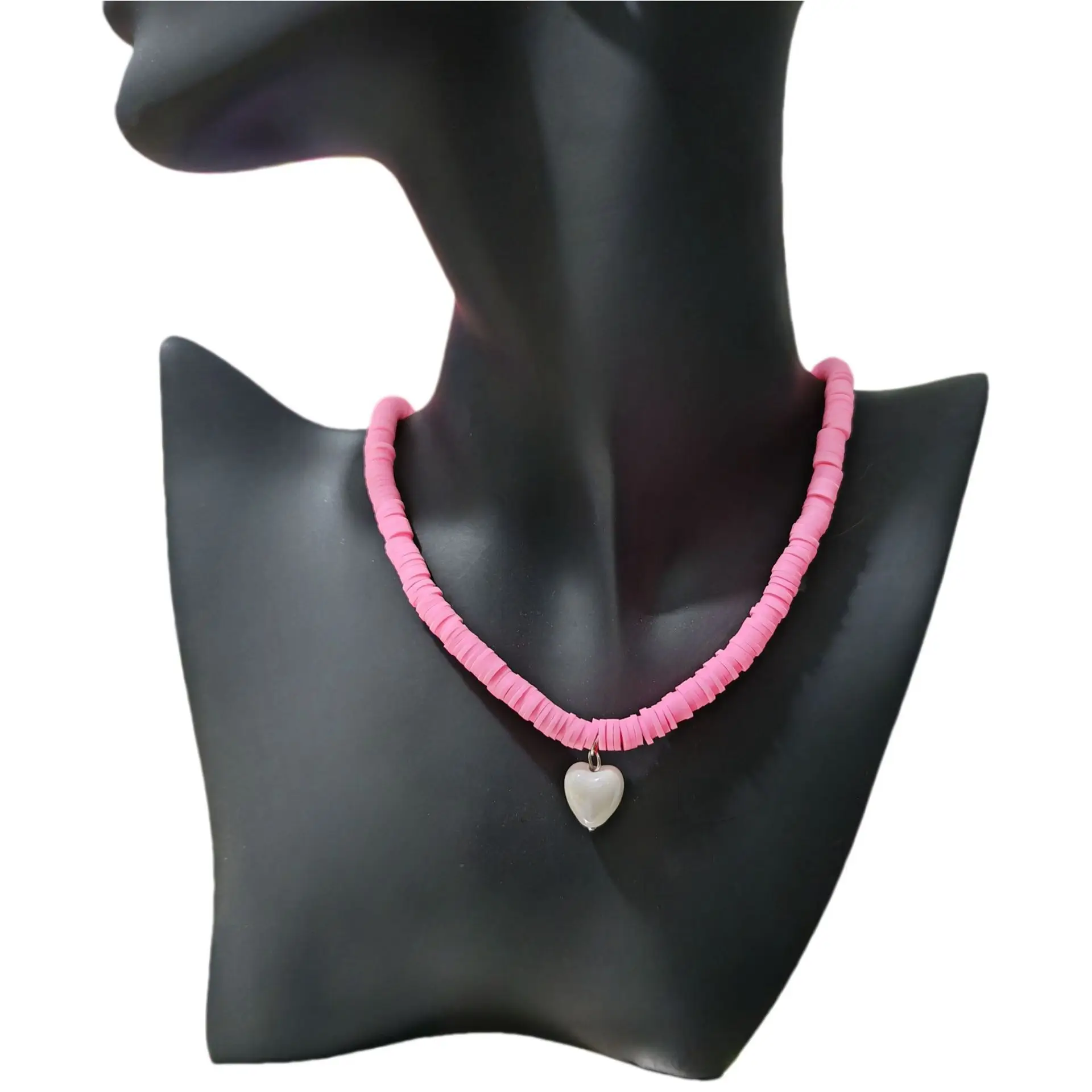 جديد شخصية الإبداع الأبيض السيراميك الحب القلب قلادة قلادة بوهو 6 مللي متر الوردي لينة الفخار المختنق الإناث مجوهرات الزفاف #5