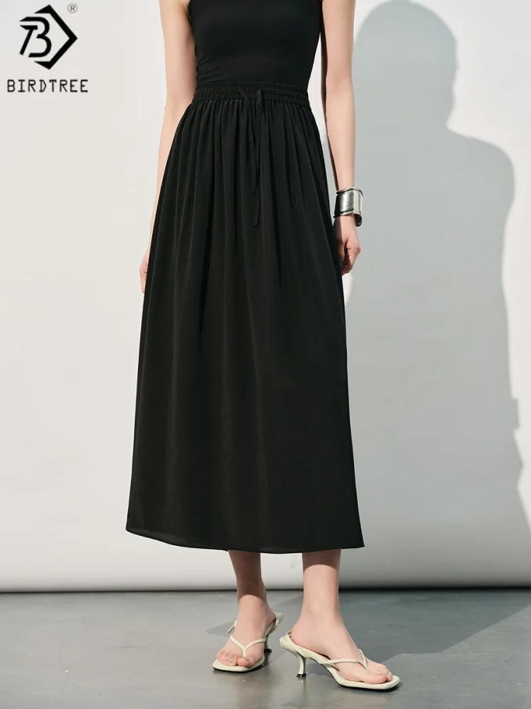

Birdtree, 100% Real Silk Solid Skirt, Elastic Waist, Women Elegant Loose Drawstring Skirts, Commuting Style, 2026 New D63732JF