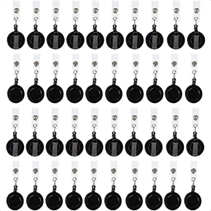 

Badge Reel 100 Pack Black 26.5Inch Nylon Cord Retractable Badge Holder Clip ID Card Name Tag Holder Nurse Teacher Lanyards
