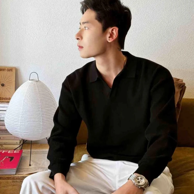 

Новое осеннее поступление, минималистичный мужской однотонный однотонный вязаный свитер премиум-класса для отдыха