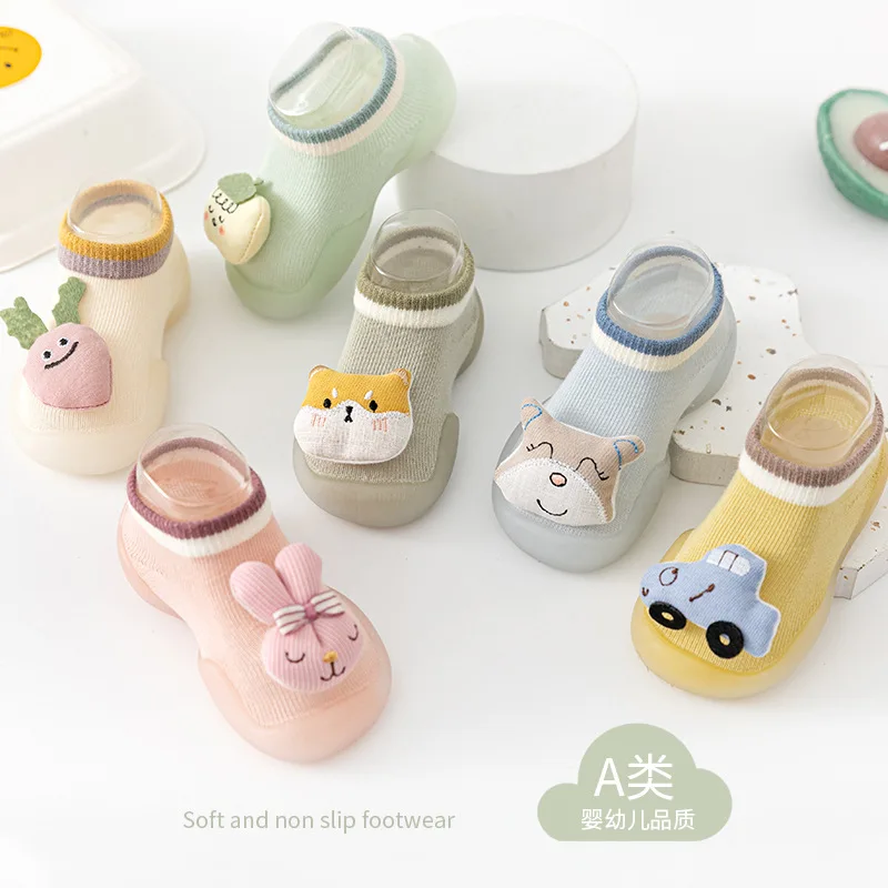 

Нескользящая обувь для первых ходунков на мягкой подошве для малышей, унисекс, противоскользящие носки для кроватки с резиновой подошвой, пинетки для новорожденных
