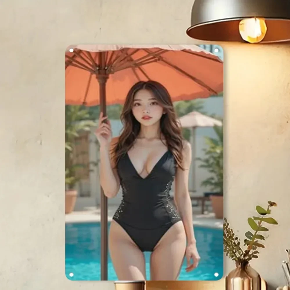 Swimsuit Girl Canvas Art Print for Wall Bedroom Poolside Decor
