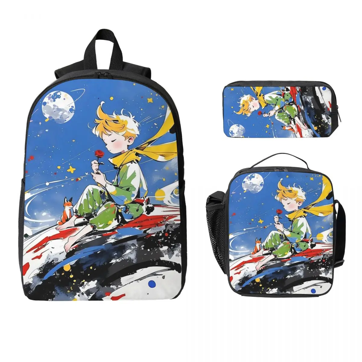 

Anime Cartoon Little Prince Backpack Boys Girls BookBag School Bag Laptop Shoulder Bags 3ps Insulated Lunch Bag Pencil Case