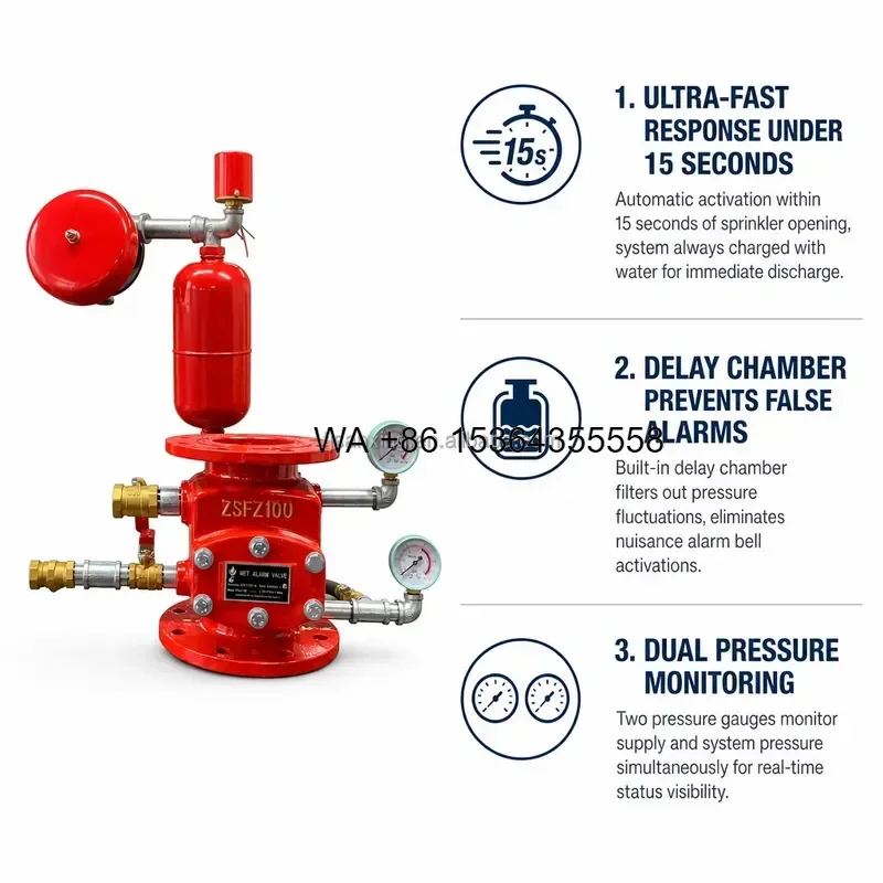 Wmwmnu for ZSFZ Wet Alarm Valve DN100 DN150 DN200 1.2MPa Auto Sprinkler System Delay Chamber Water Motor Alarm OEM Cast Iron