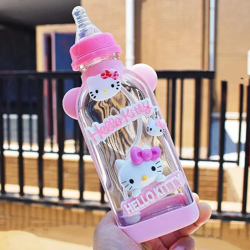 Sanrio Anime Adult Baby Bottle and Water Cup Hello Kitty Flat Bottle with Straw Replaceable Portable Water Cup Cute Girly Heart