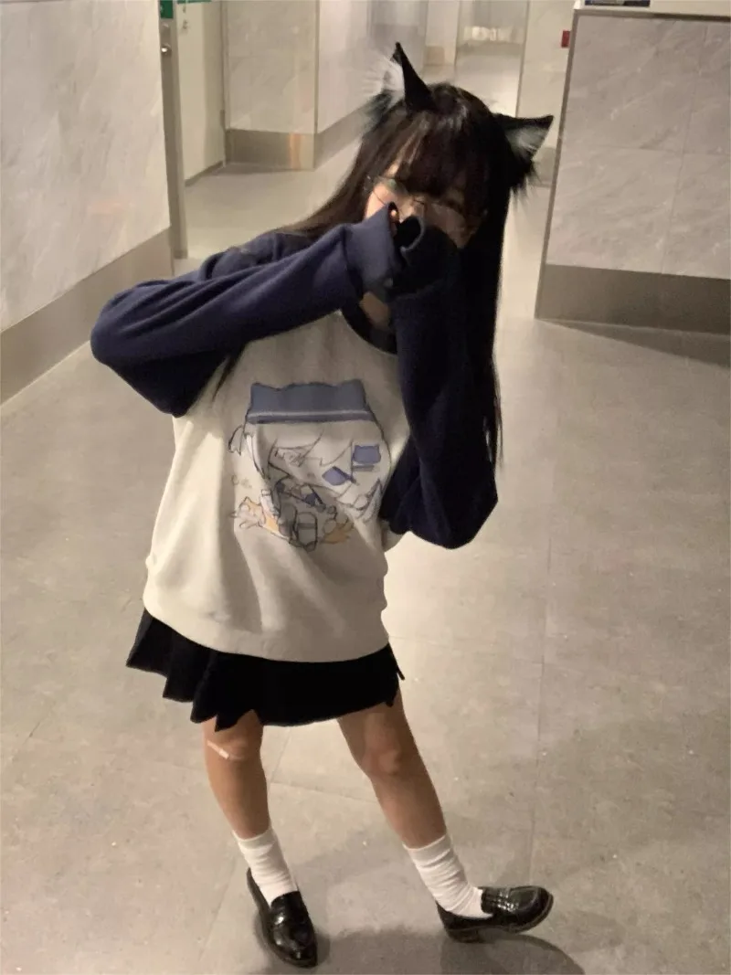 2025 New Japanese Summer Original Daily Printing Subculture Round Neck Shoulder Sleeves Velvet House Sweater Top For Women