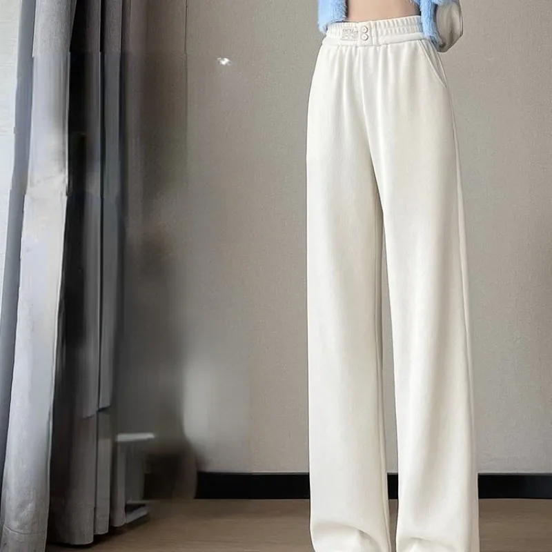 

Korean Y2k Casual Women Long Thick Pants Autumn Winter High Waist Wide Leg Pants Thicken Female Straight Long Pants Trousers