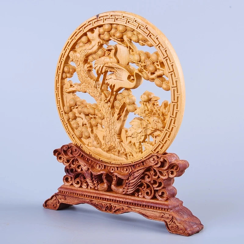 Thuja Wood 14CM Decorative Dish Sculpture Hollow Wealth Carving Lucky Gift Collection Dragon Home Decor