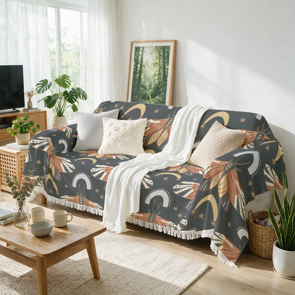 Decorative Butterfly Print Throw Blanket for Sofa Living Room Boho Decor Cozy Accent Throw Cover Rainbow Stars Pattern Home Text