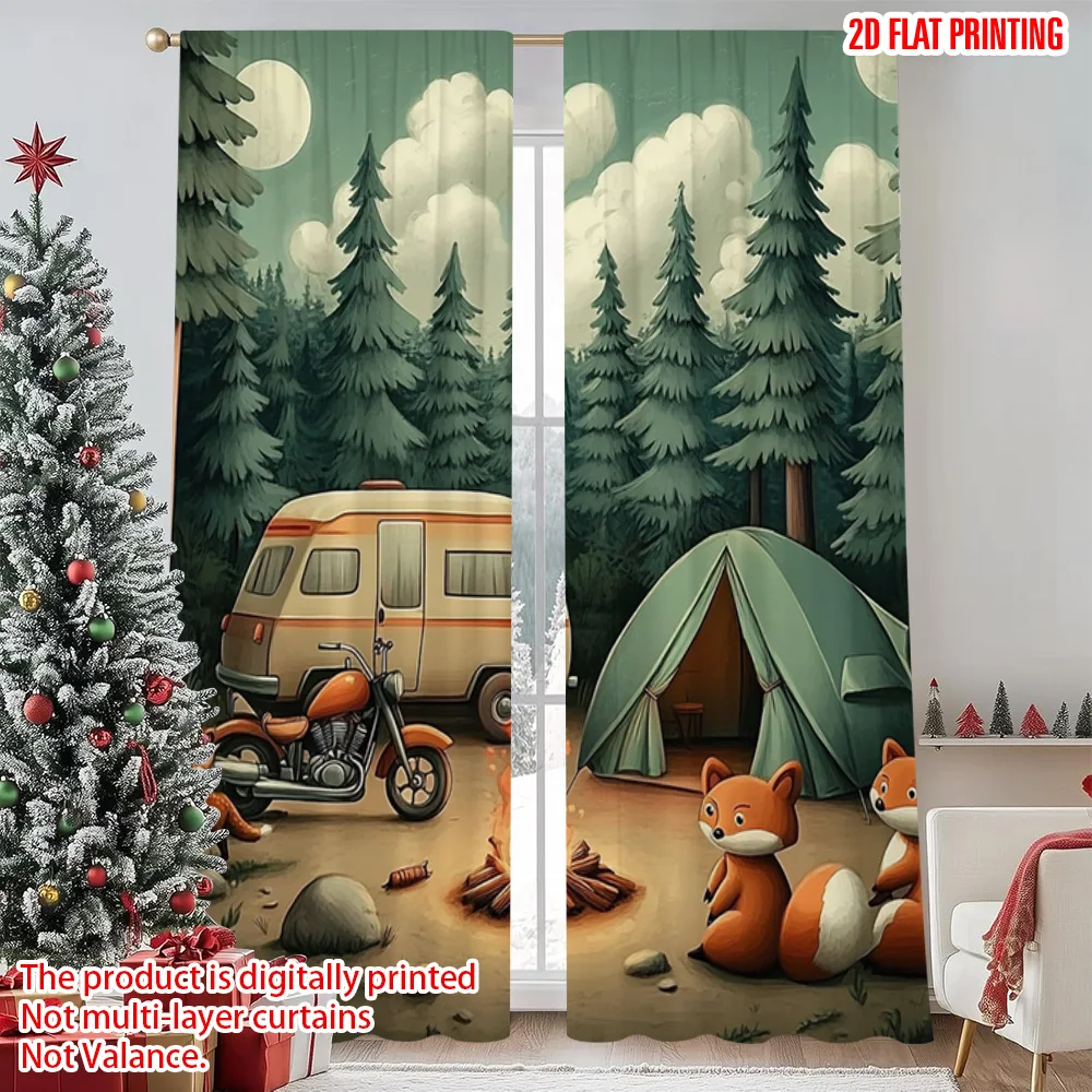 

2pcs 2D flat printing Christmas Drapes Camping and Animal Scenes Durable Polyester Without Electricity Birthday Party Perfect