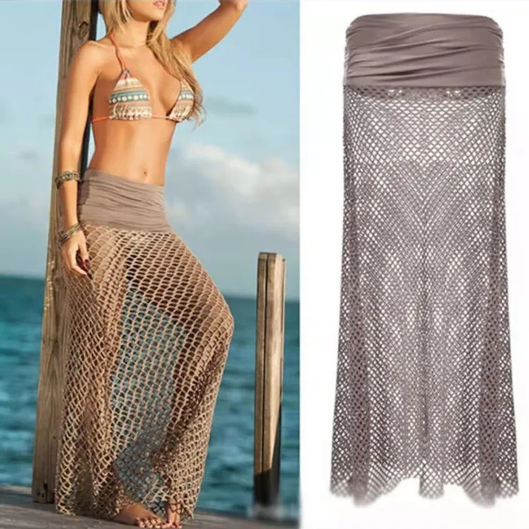 

2023 New Pure Color Beachside Hollow out Long Skirt Casual See tough f Body Skirt a Line Skirt for Women