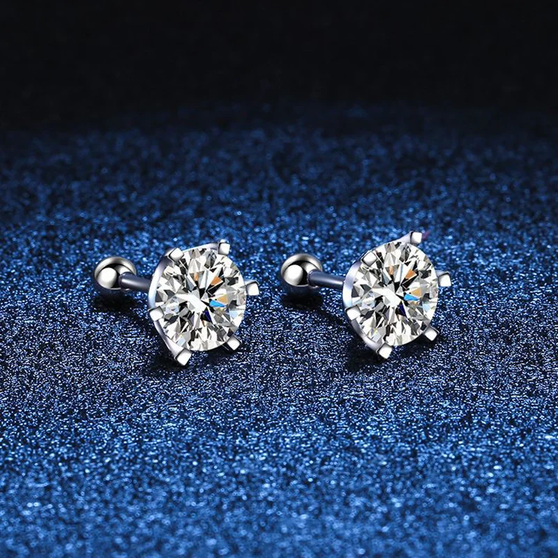 BIJOUX STORY Damen-Ohrstecker mit Moissanit-Schraube, D-Farbe, 925er-Sterlingsilber, 6-Zinken-Diamant, Hochzeit, edler Schmuck – Detail 7