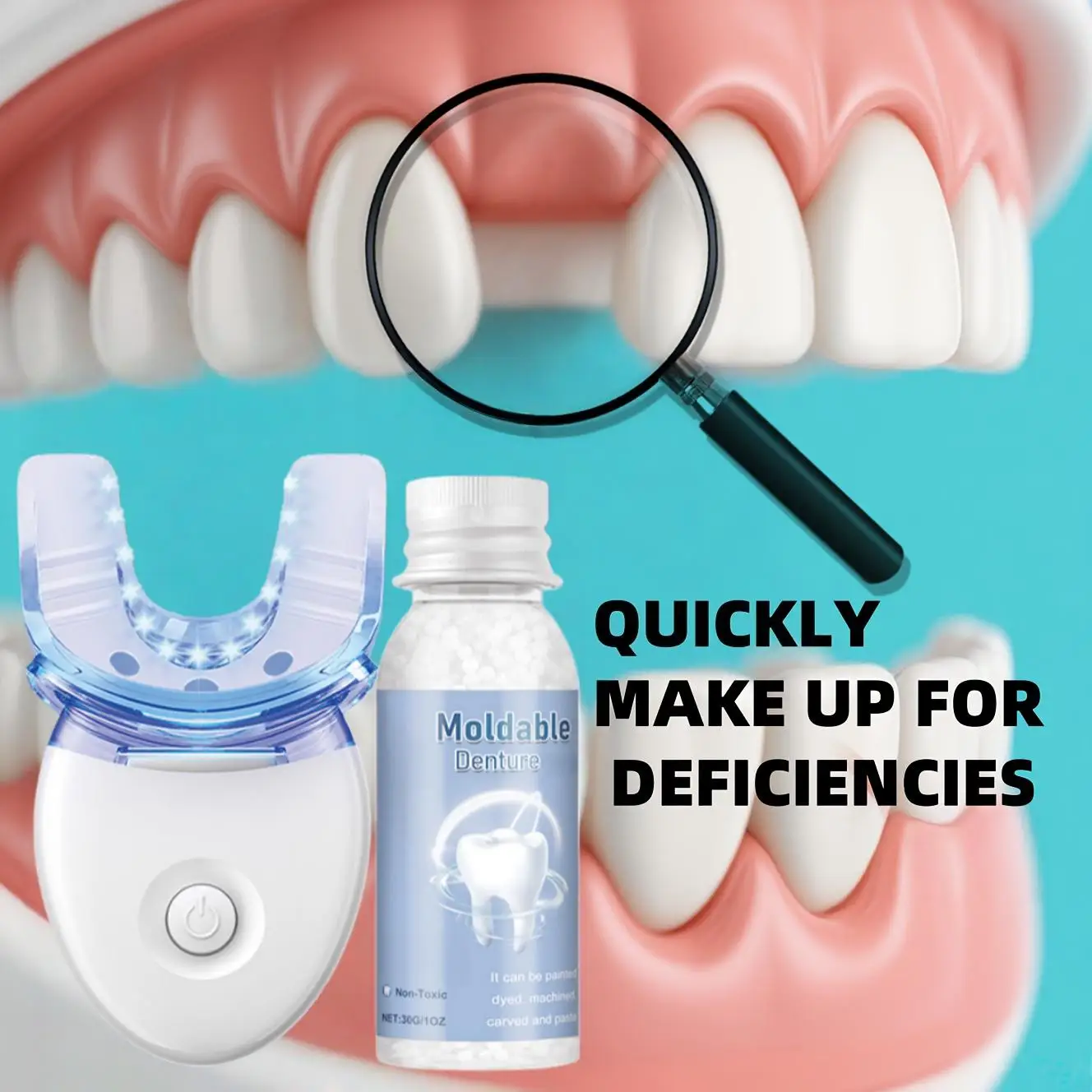 Adjustable DIY Temporary Plastic Denture Set Reusable Fake Cosmetic False Teeth Veneers for Missing Teeth