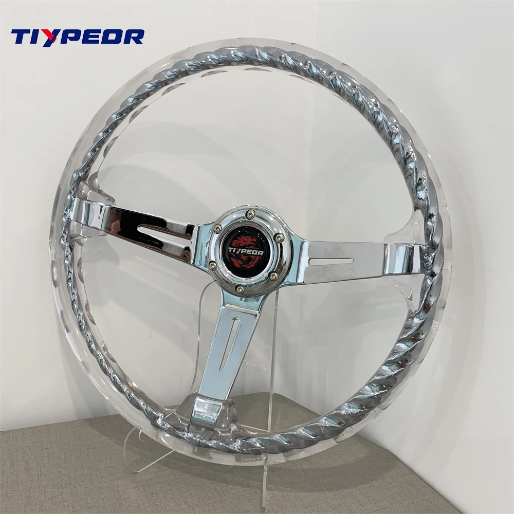 

JDM 14inch transparent crystal steering wheel steel ring racing steering wheel Racing Game Simulator Steering Wheel