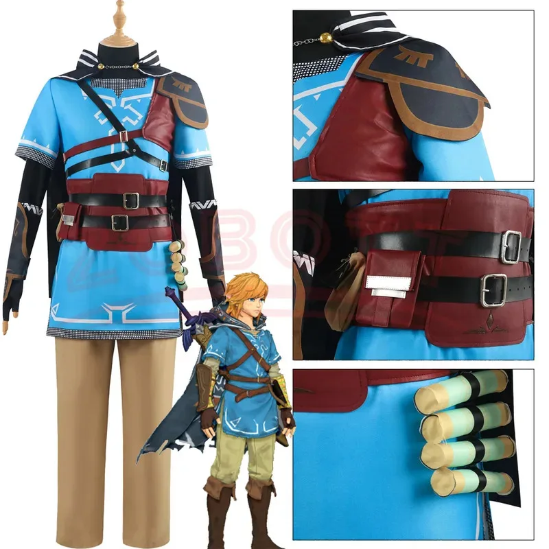 l2025l New Game Zelda Cosplay Breath of the Wild Link Cosplay Costume Shirt Cloak Accessories Sets Adult Kids Outfit For Carniva