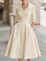 Robe de soirée mi-longue en satin pour femmes, col en V, manches longues, coupe A-line, avec poches, robe formelle pour la mère de la mariée. 6