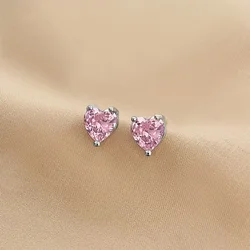 Pink Color CZ Crystal Stud Earrings for Women Korean Sweet Jewelry Female Birthday Friend Christmas Gift