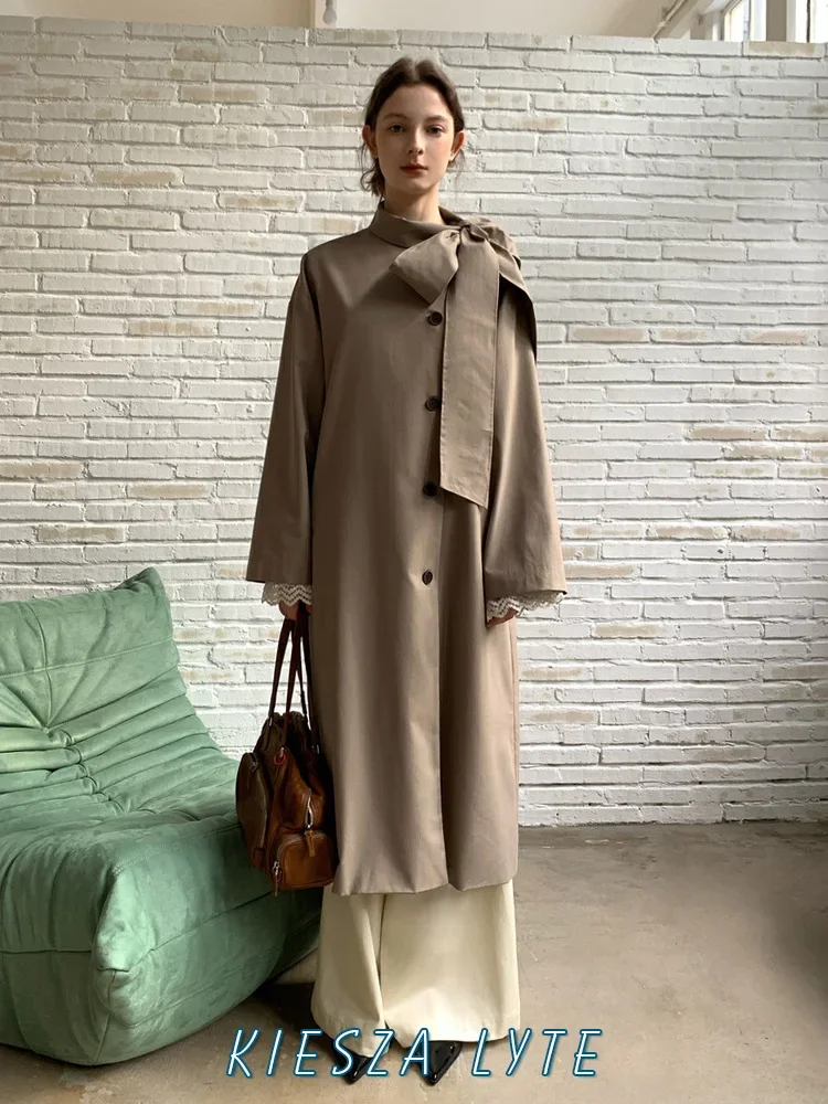 

Kiesza lyte High Street Coats Jackets Lady 2024 Autumn Korean Retro Lace-up Design Sense High Quality Long Trench Coat Women