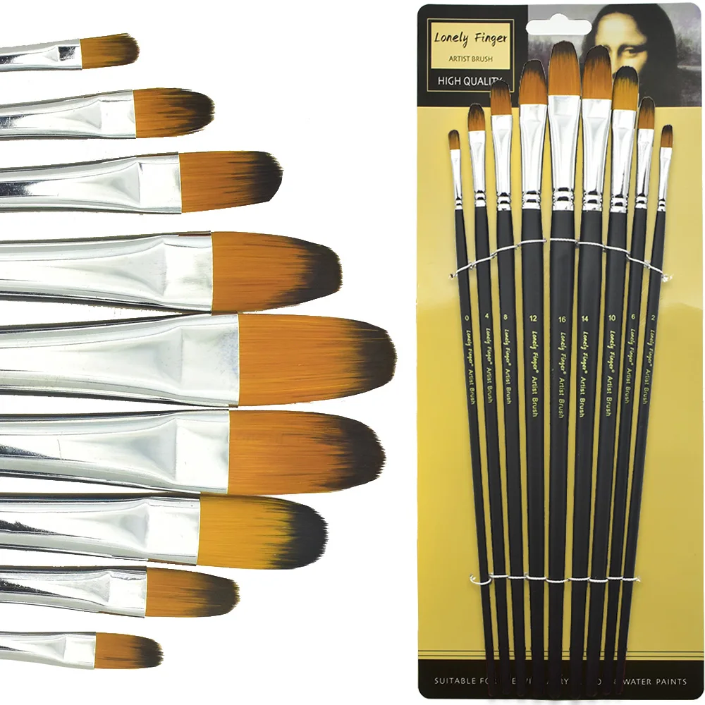 9pcs Oil Painting Brush Artist Watercolor Pen Paintbrushes Student Oil Painting Pen Paint Brush Black