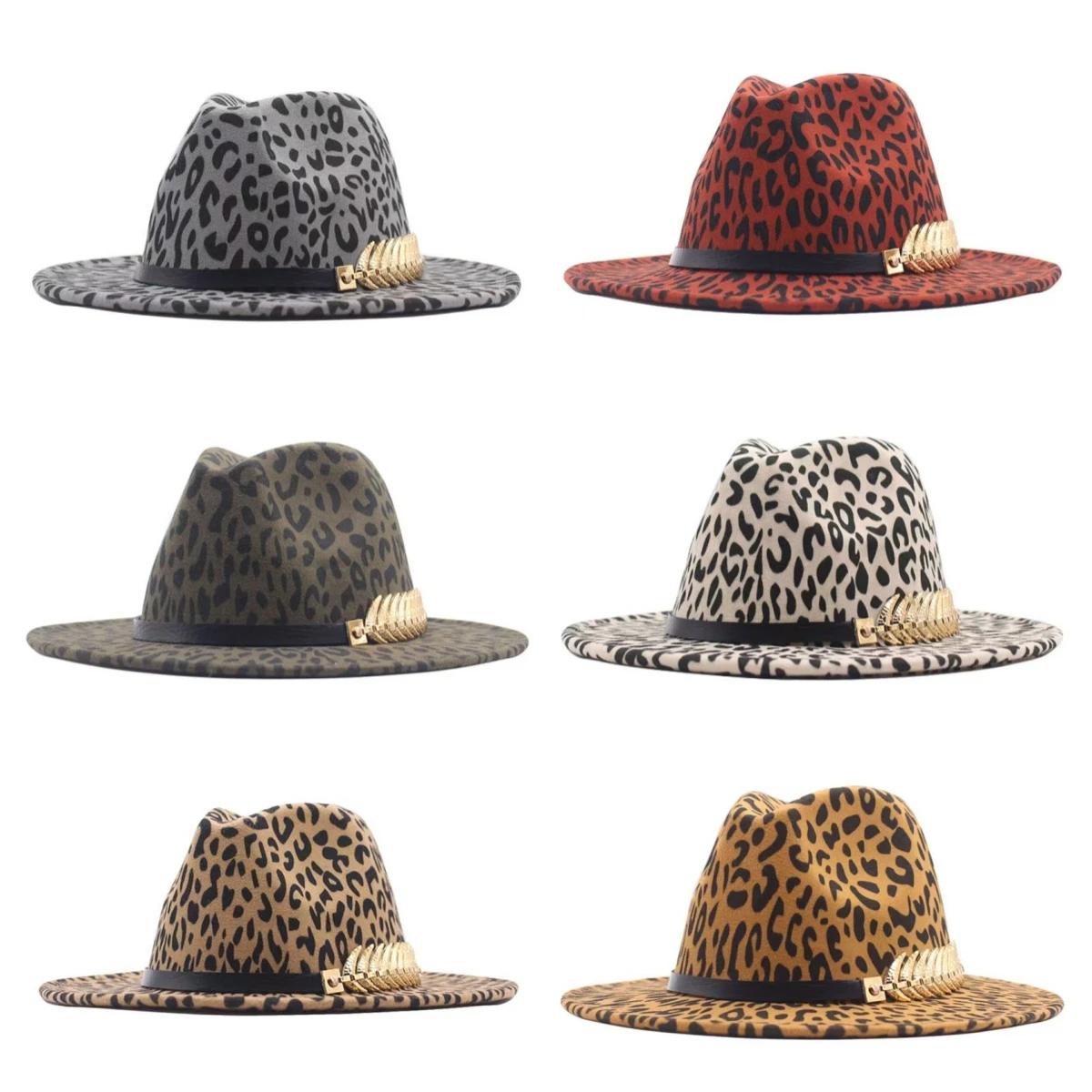 

2025 winter Leopard goth fedora hats for women fashion Flat wide Brim Panama Wool Felt Jazz Fedora Hats for men top wedding Hat