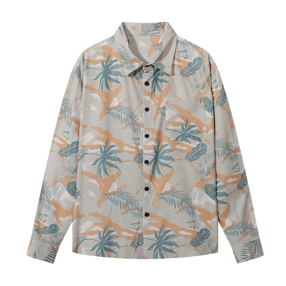 

Plants Printed Color Block Aesthetic Loose Grunge Beach Shirts Punk Goth Men Women's Streetwear Aloha Button Tops Winter Spring