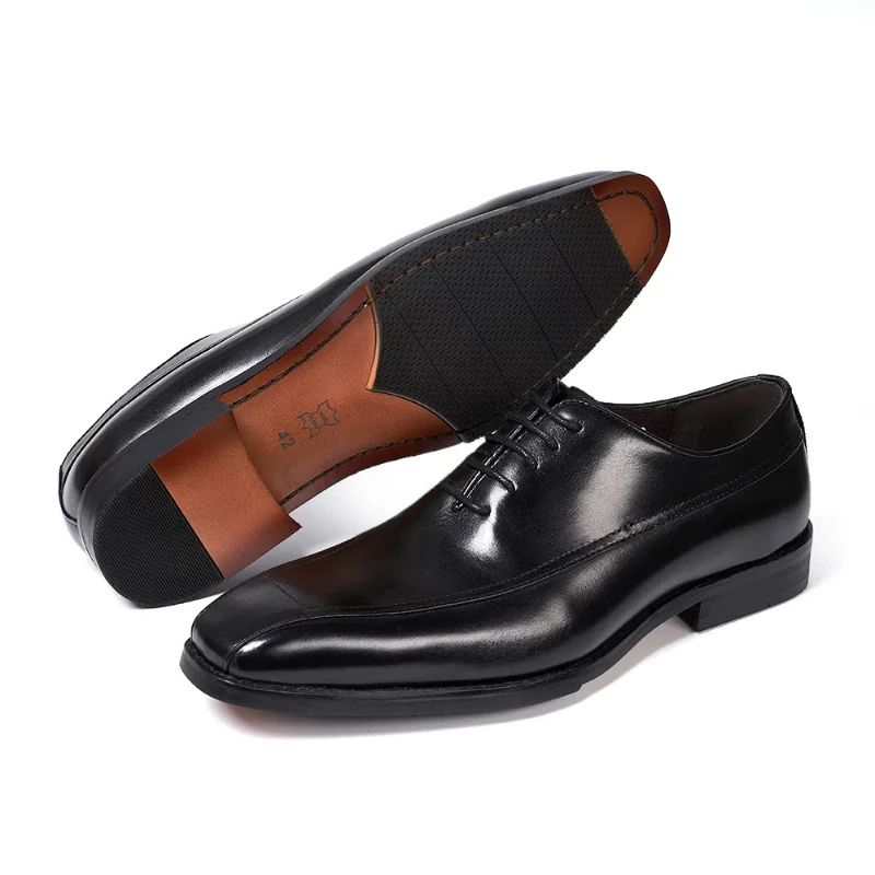 Zapatos de cuero genuino de alta gama para hombres, zapatos de cuero de negocios informales Oxford con capa superior de cuero de vaca, zapatos diarios para ir al trabajo, zapatos con cordones para hombres