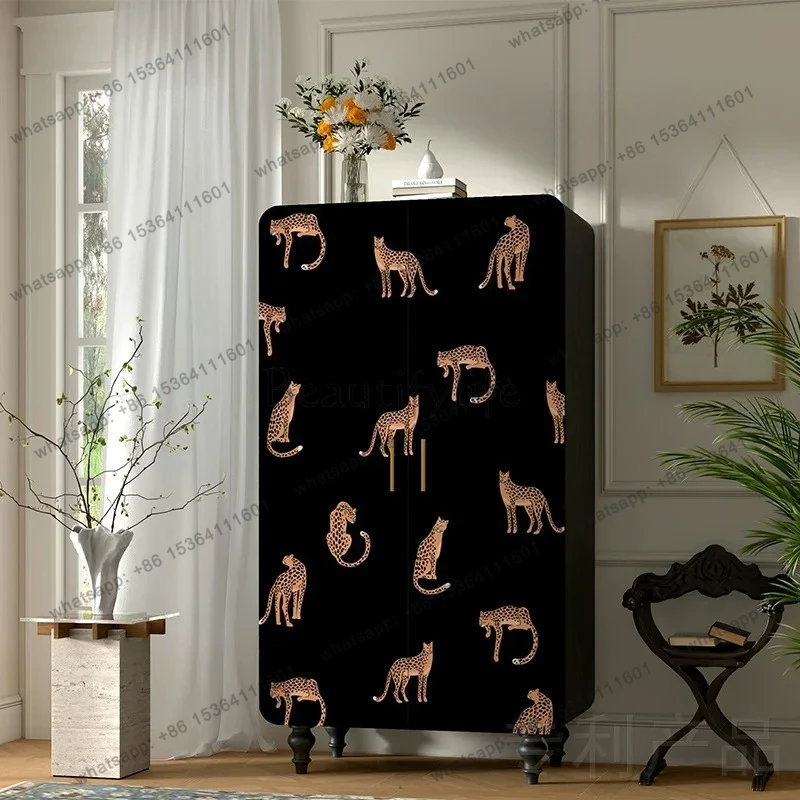 

French retro solid wood wardrobe household cabinet double door bedroom storage wardrobe