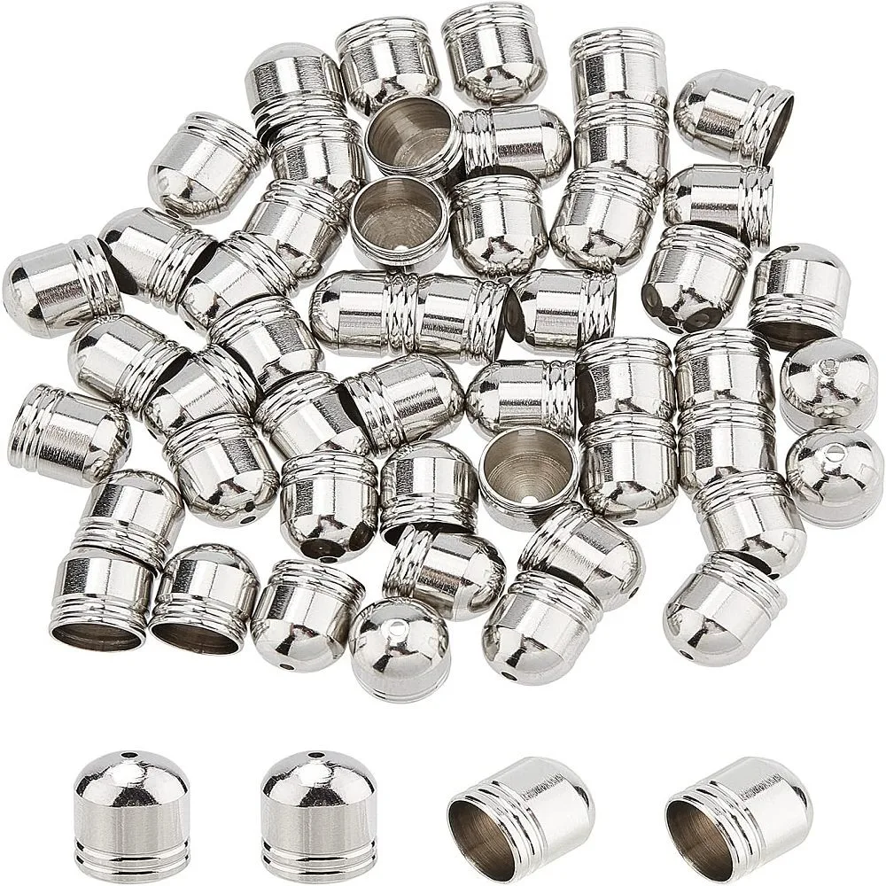 

304 Stainless Steel Cord Ends End Caps Stainless Steel Color 9x8mm Hole: 1mm Inner Diameter: 7mm 50pcs/box