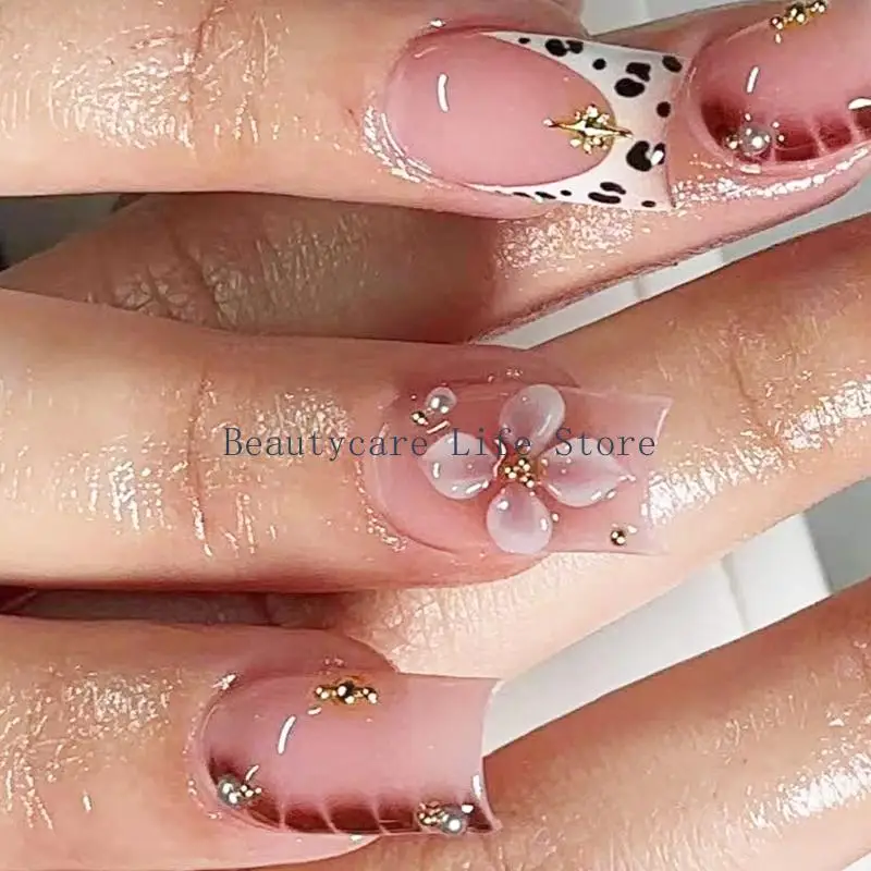 652C Easy Apply Leopard Print 3D Flower Press On Quick Installation For Parties