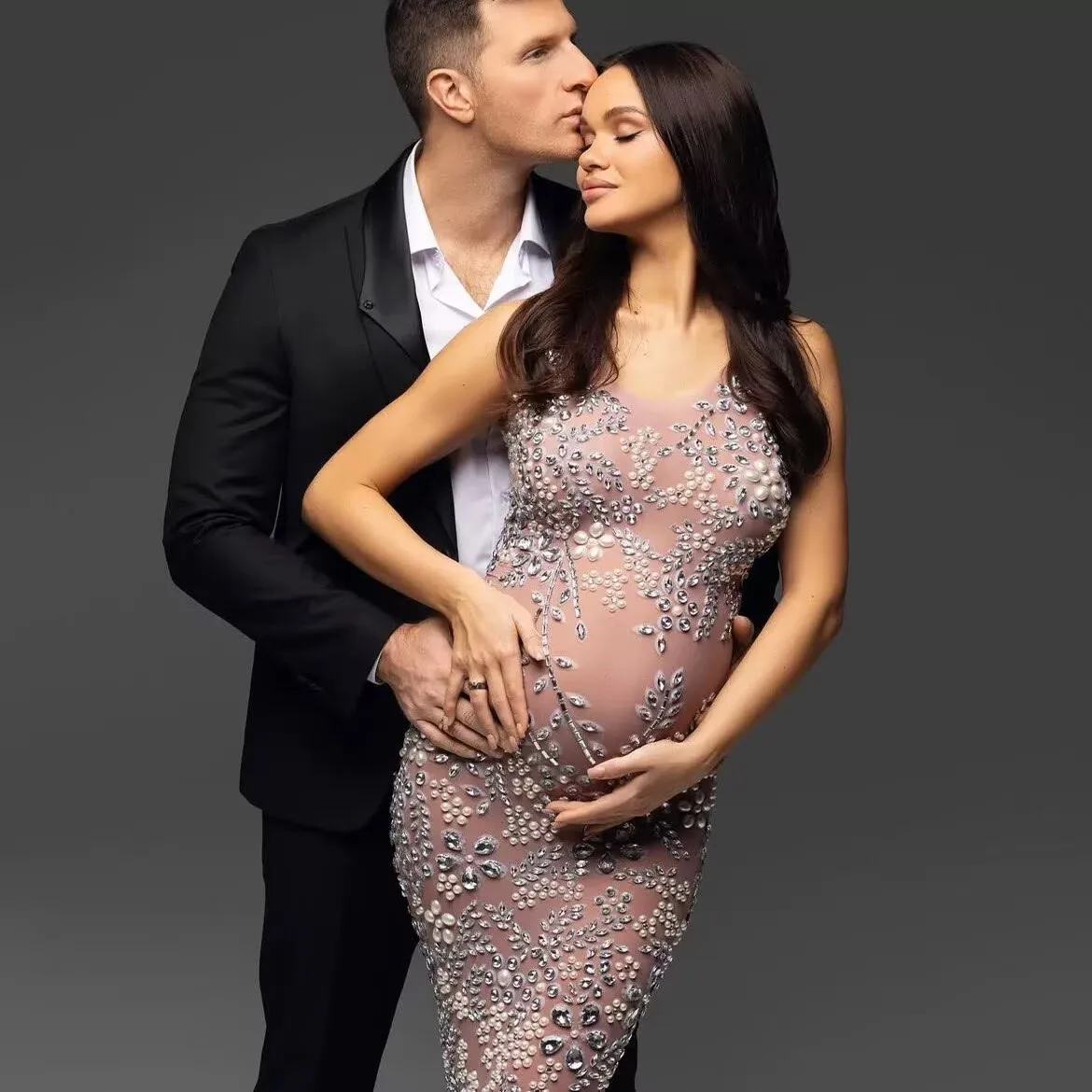 

Sequin Translucent Mesh Elegant Sexy Evening Dress Shiny Set Long Sleeve Party Wedding Nightclub Bar Performance Costume