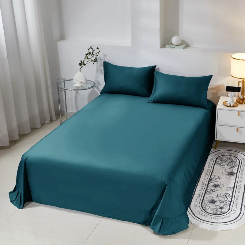 3PC Flat Bed Sheet Pillowcase Set Solid 100% Cotton Bed Cover Single Double Queen King Size Bed Sheet Bedroom Bedding Bedspread