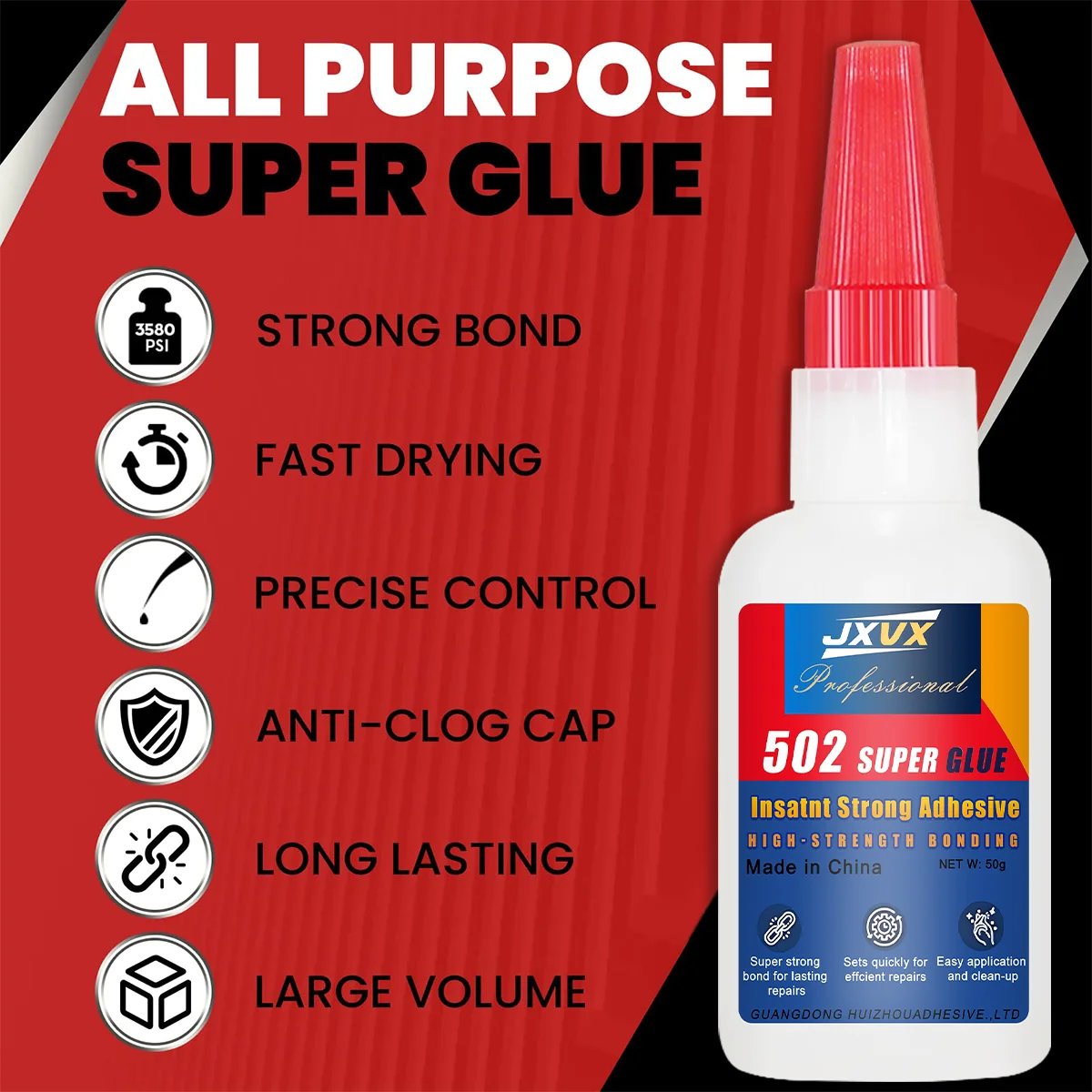 502 Super-Sekundenkleber, schnell trocknend, Cyanacrylat-Klebstoff, Leder, Holz, Metall, Kunststoffe, starker Flüssigkleber, Werkzeug, Sekundenkleber, wasserfest, 50 g transparenter Reparaturkleber