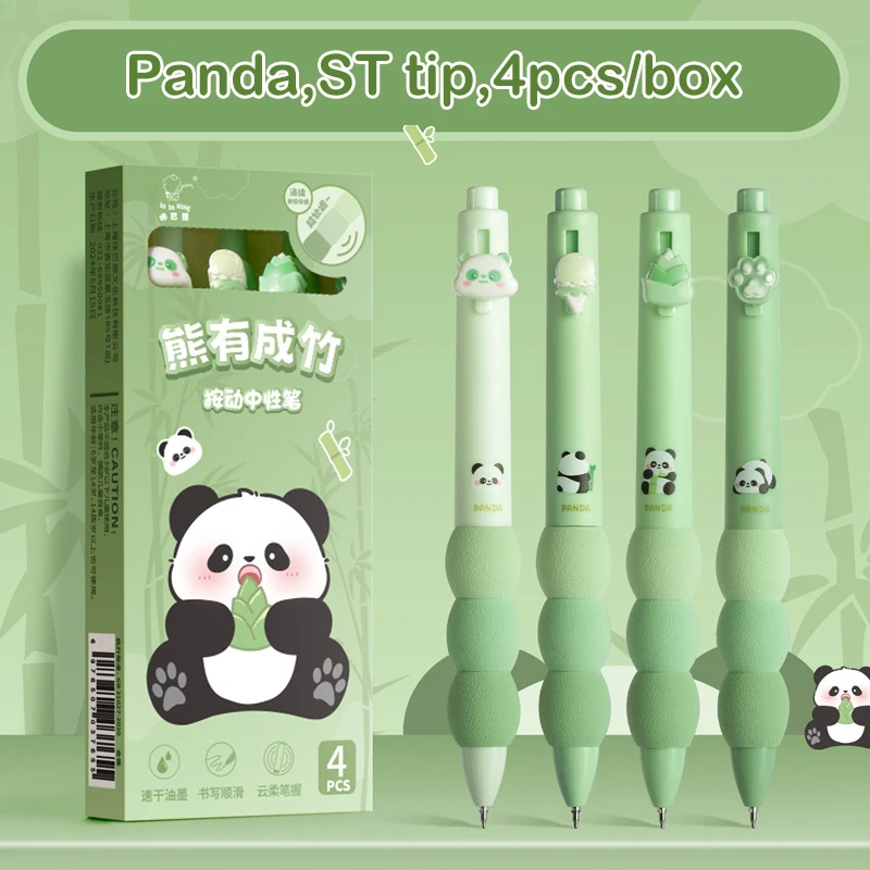 Pluma de Gel de dibujos animados Kawaii Capybara Panda, 4 piezas, bolígrafo de esponja suave, agarre, papelería de escritura para estudiantes, suministros escolares