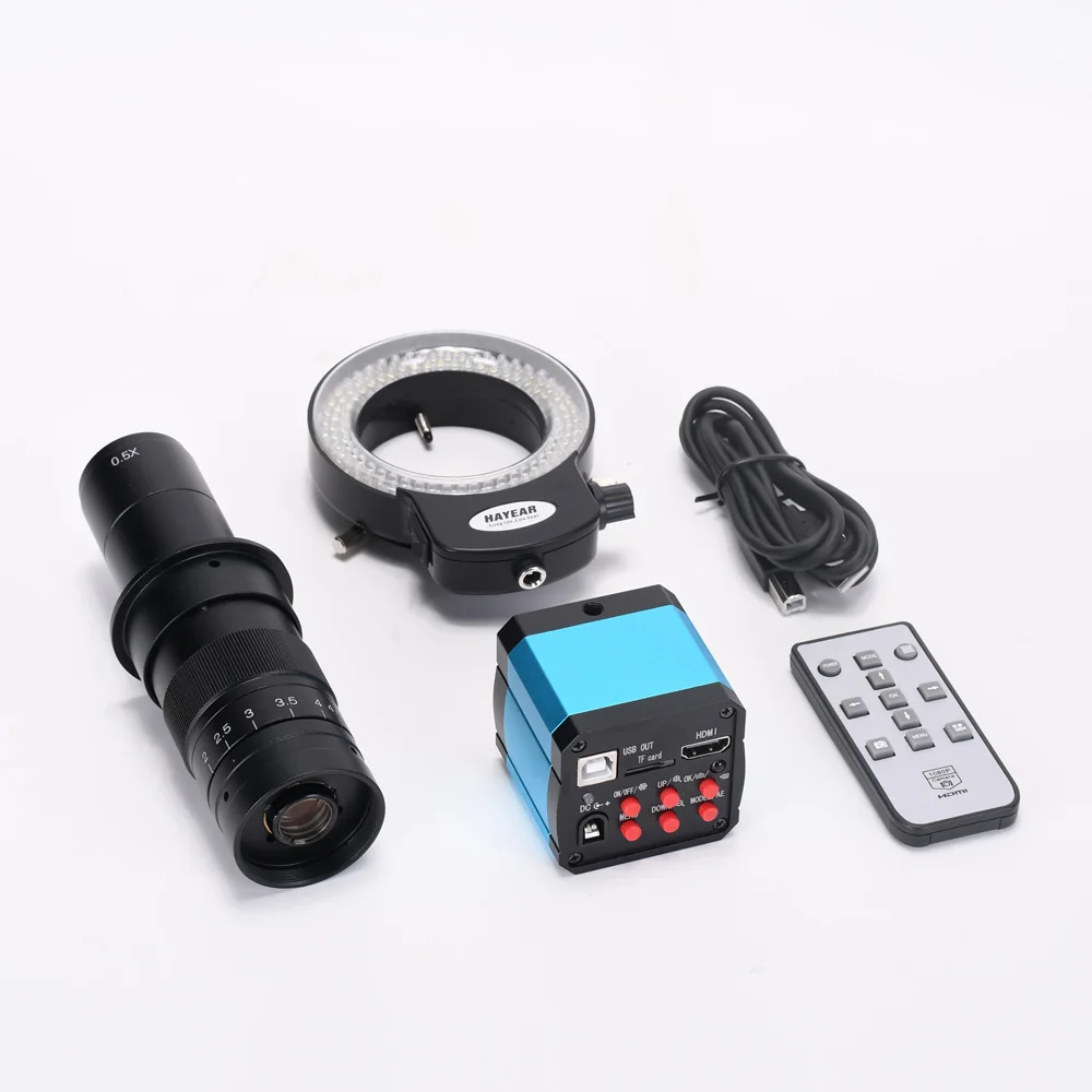 

HAYEAR 14MP HDMI Digital Machine Vision Industrial Microscope Camera CCD 180X C-Mount Zoom Lens 144LED Light for PCB Soldering