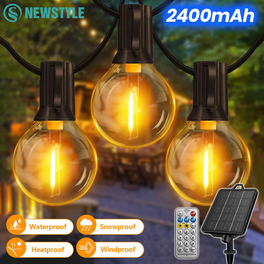 18-30M Solar String Lights Outdoor Waterproof with Remote G40 LED Shatterproof Bulbs 11 Light Modes IP65 Waterproof String Light
