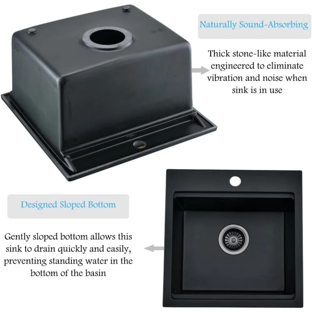 Quarz-Barspüle, 45,7 cm, Drop-In – kleine Wohnmobil-Küchenspüle für den Außenbereich, Topmount-Workstation für nasse Bar