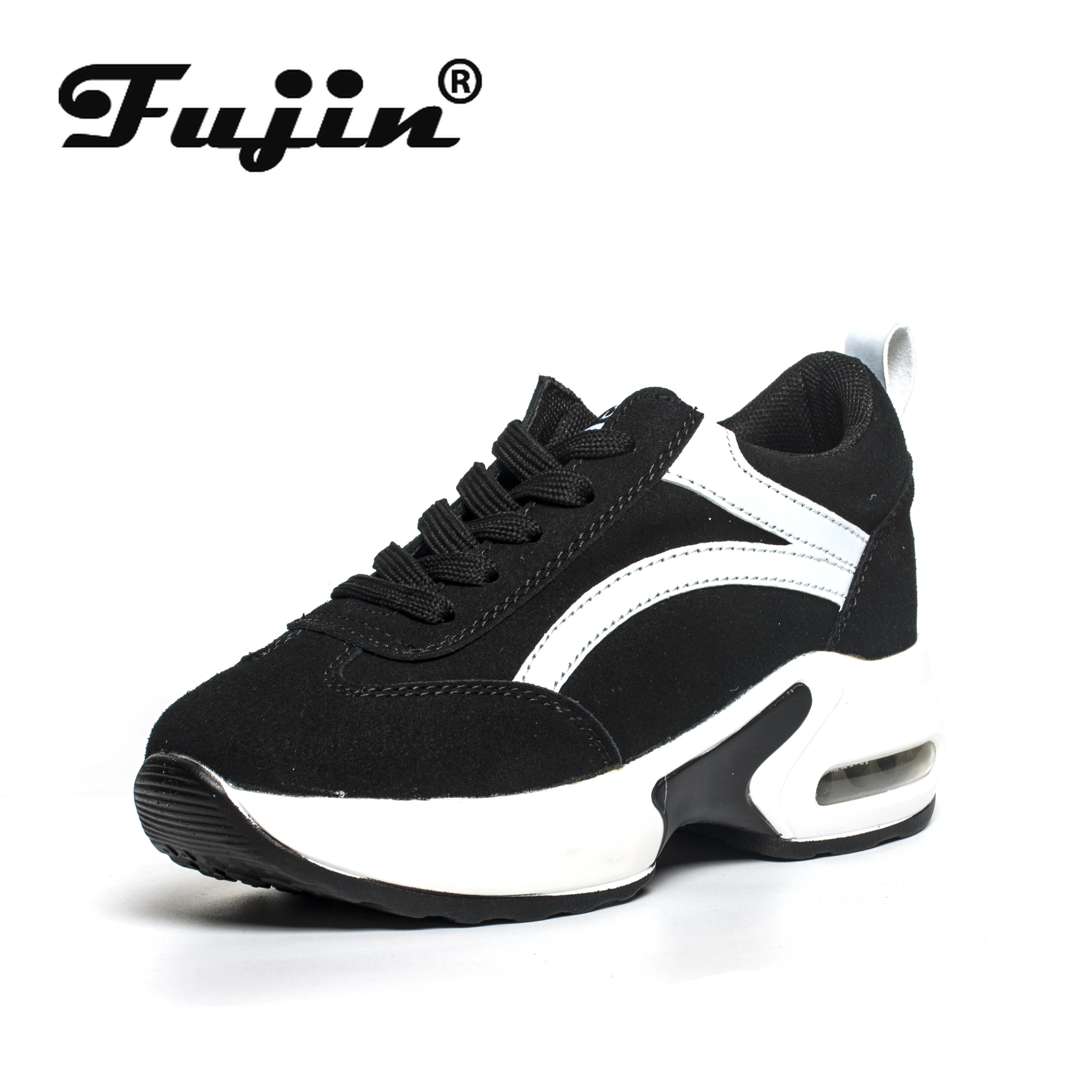 Fujin zeppa con plateau in pelle microfibra scarpe casual da donna stringate traspiranti comode scarpe Za con tacco nascosto scarpe da ginnastica