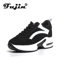 Fujin zeppa con plateau in pelle microfibra scarpe casual da donna stringate traspiranti comode scarpe Za con tacco nascosto scarpe da ginnastica robuste