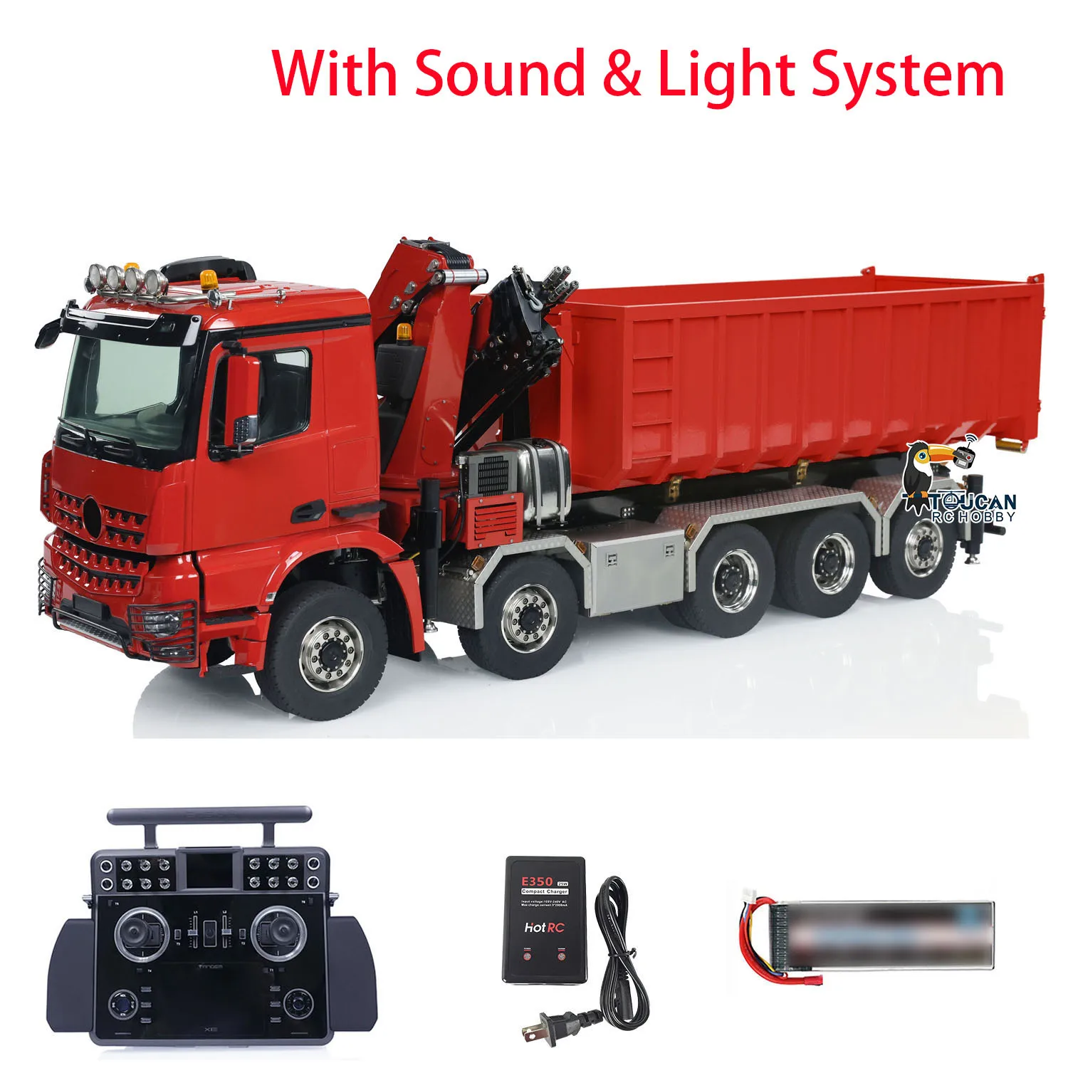 Metal Hydraulic RC Tipper Car 1:14 10x10 Remote Control Full Dump Crane Trucks Sound Light Car Machine Vehicle Model THZH1828