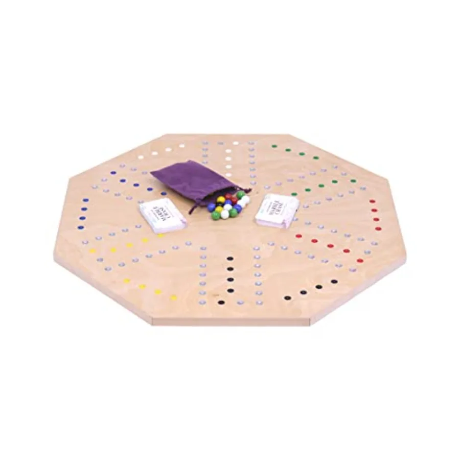 

Marble Chase Wooden Game Set with DoubleSided 23 Wide Board for Family Entertainment and Indoor Play Includes Playing Cards and