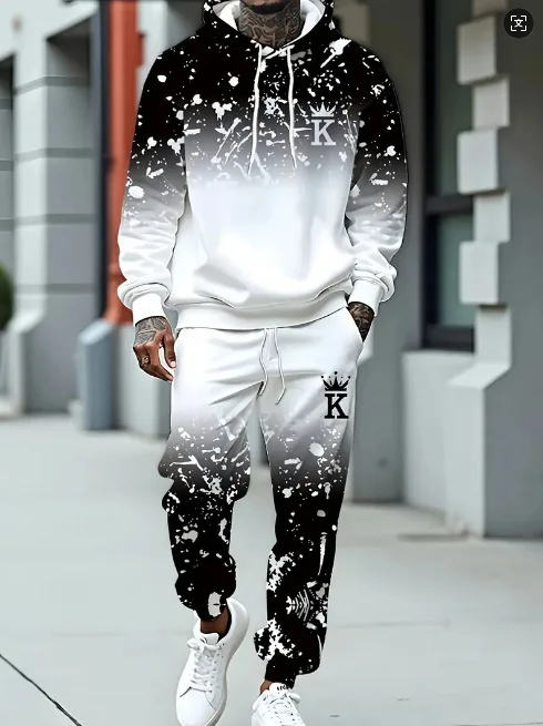 Europäische Größe Herren King 3D-Druck Hoodie Trainingsanzug Zweiteiliges Set Locker Sitzend Herbst Winter Hip-Hop Mode Sweatshirt Jogginghose – Detail 5