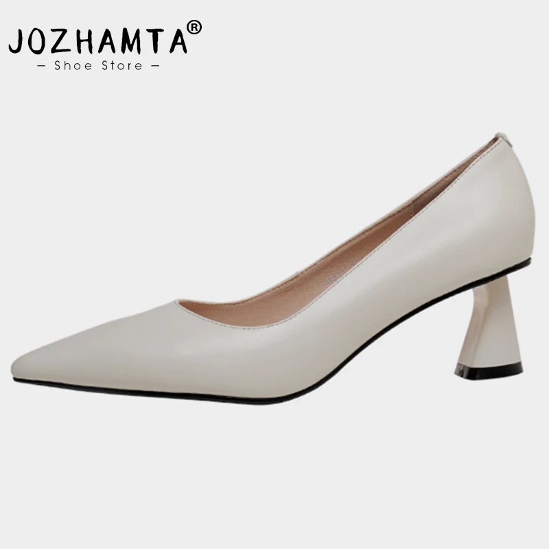 JOZHAMTA Size 34-43 Women Pumps Real Leather 2023 Spring High Heels Shoes For Woman Work Sexy Solid Office Lady Party Footwear