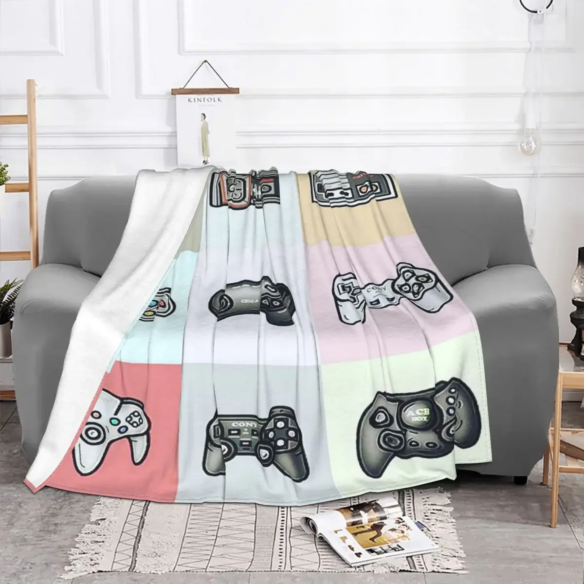 

Plaid Gamepad Baby Blanket Sofa Cover Print Collage Flannel Video Games Throw Blankets for Home Bedroom Plush Thin Quilt