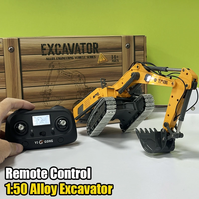 1/50 Mini RC Excavator Loader 970 520 Excavator 636 Loader Electric Simulation Model Metal Track Light Sound System RC Toy Gift