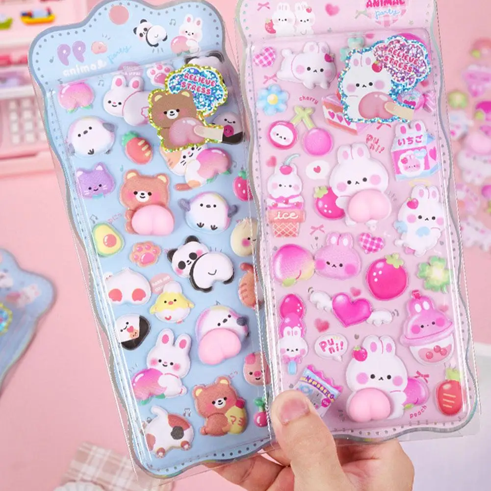 1 szt. Kawaii Naklejka 3D z motywem fartu, brzoskwiń, stereo, urocze zwierzątka, koty, naklejki antystresowe, naklejki do samodzielnego dekorowania, materiały do naklejania