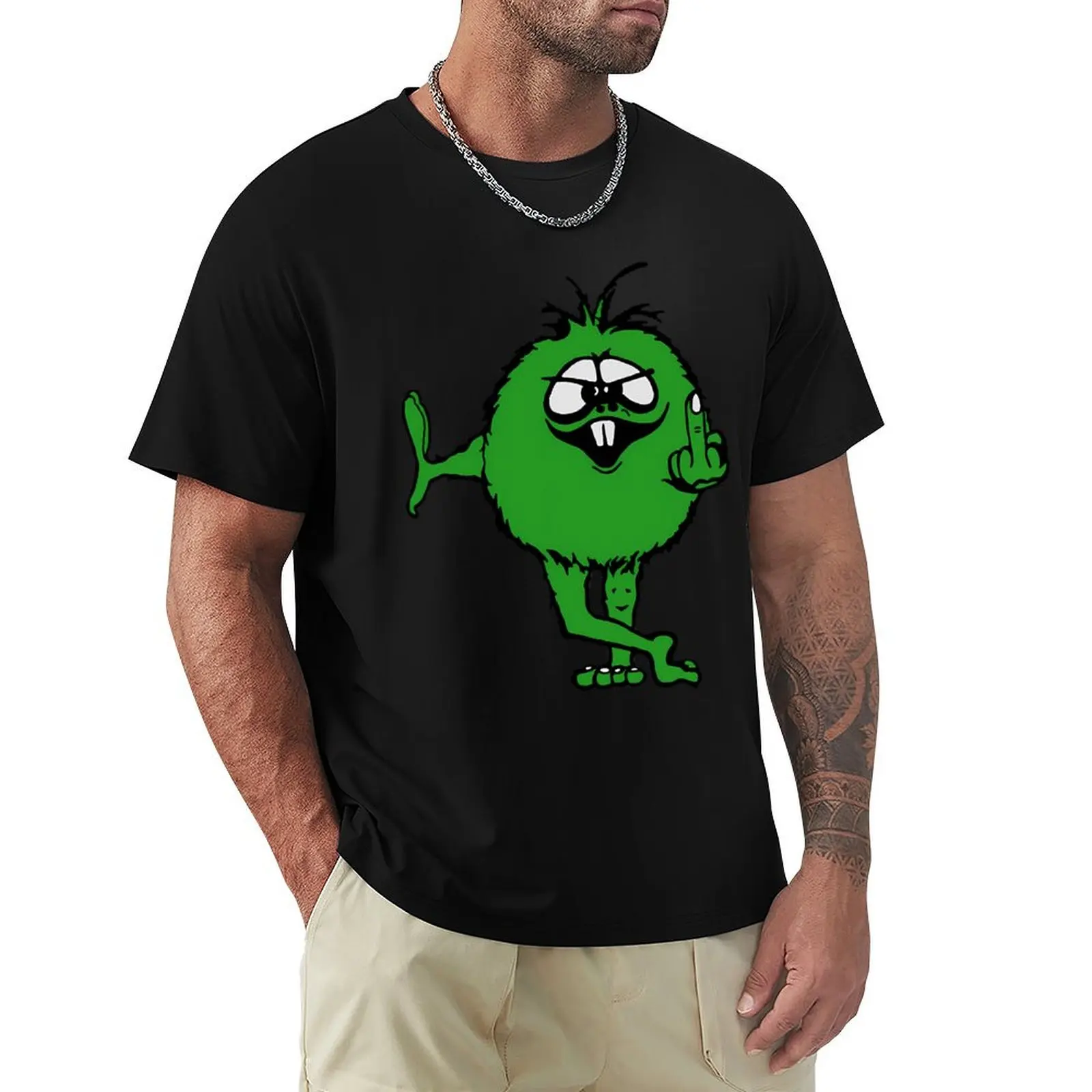 

Green Guy flips bird - 70s retro T-Shirt oversized basketball graphic tees plus size clothes compression shirt men