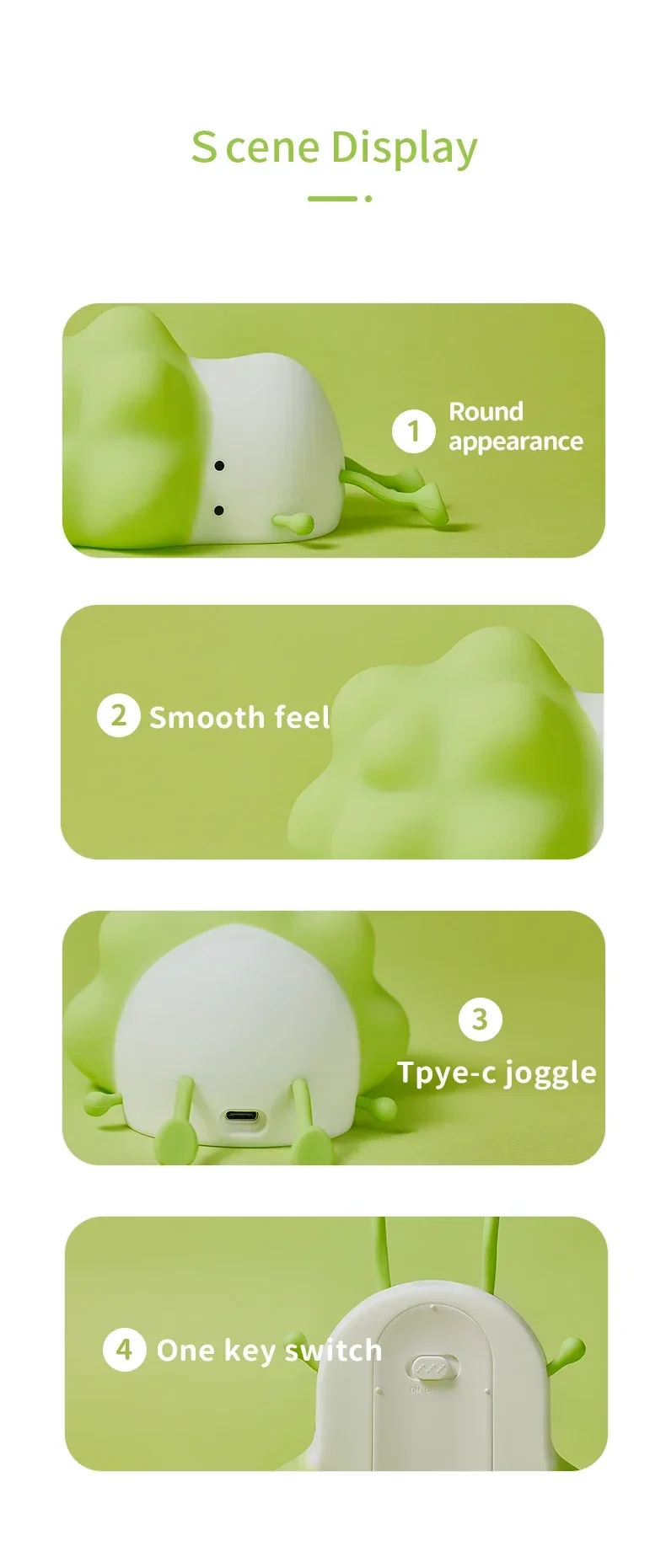 Xiao Pucai Night Light lampada da tavolo cavolfiore ricaricabile colorato Dimming Touch Silicone Cute Companion Sleep regalo per bambini