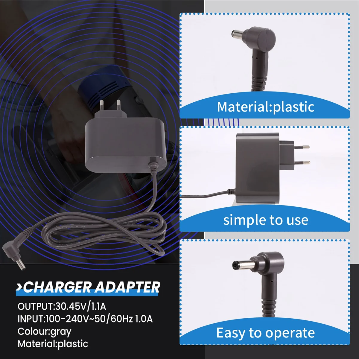 Charger for V10 V11 Vacuum Cleaner Power Cord Adapter Replaceable Parts EU Plug