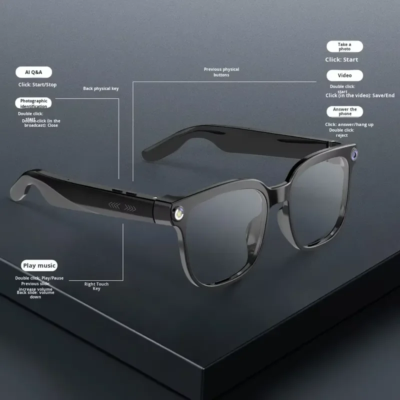 2026 New AI Smart Glasses 800W Pixel Anti-Shake Touch+Button Control Magnetic Charging Real-Time Translation